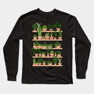 Succulents and Cacti Plants on Shelves Print Long Sleeve T-Shirt